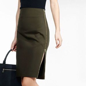 White Express Pencil Skirt With Gold Zipper Detail